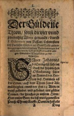 Der güldene Thron : Das ist ein christlicher Rathschlag v. 24 Alten ... Weysen