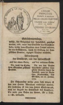 Gedächtnismünze, welche, bey Gelegenheit des Jubelfestes, geprägt worden, ...