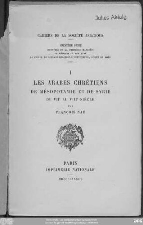 Les Arabes chrétiens de Mésopotamie et de Syrie du VII. au VIII. siécle