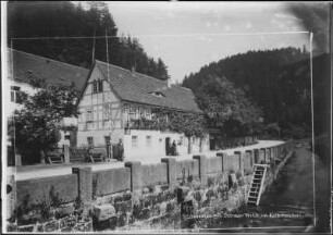 Ostrau. Gasthof Ostrauer Mühle. Ansicht über die Kirnitzsch