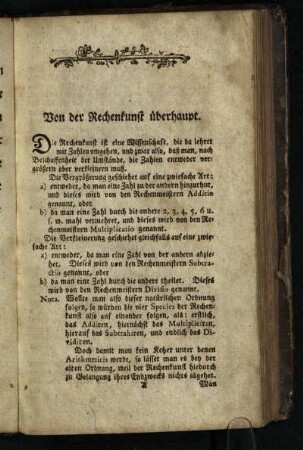 Von der Rechenkunst ueberhaupt