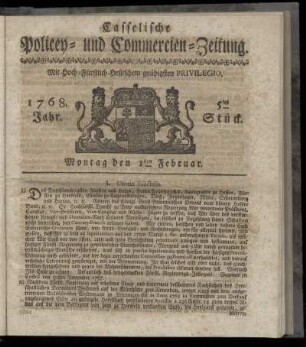 5tes Stueck, Montag den 1ten Februar. 1768