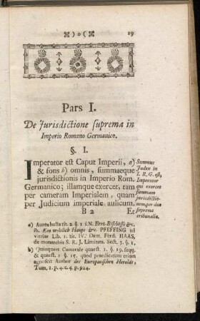 Pars I. De Jurisdictione Suprema in Imperio Romano Germanico.