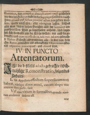 IV. In Puncto Attentatorum.