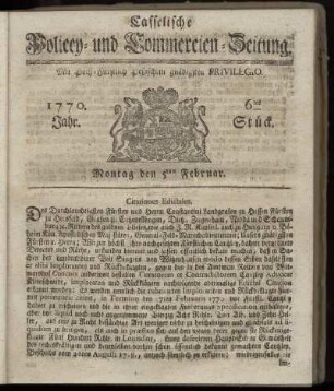 6tes Stueck, Montag den 5ten Februar. 1770