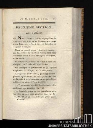 Deuxième Section. Des Surfaces.