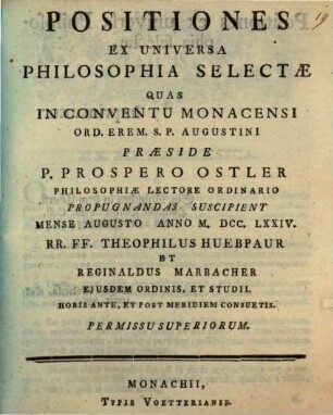 Positiones ex universa philosophia selectae