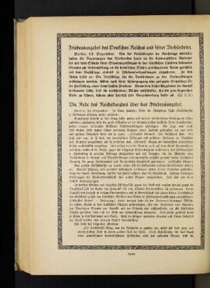Die Rede des Reichskanzlers über das Friedensangebot.