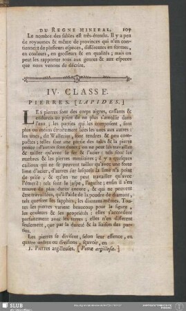 IV. Classe. Pierres. [Lapides]