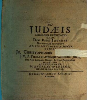 De Judæis Circularis Disputatio