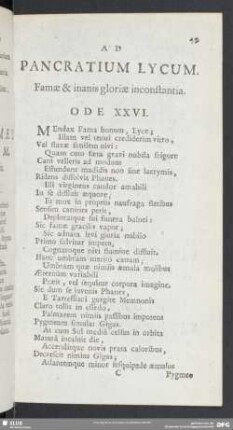 Ad Pancratium Lycum. Famae & inanis gloriae inconstantia. Ode XXVI.