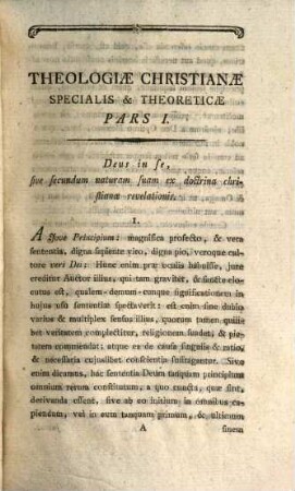 Theologiae christianae specialis & theoreticae pars ..., 1. De Deo in se, sive quid sit Deus?