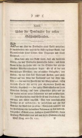 XIIII. Ueber die Denkmäler der ersten Geschichtschreiber.