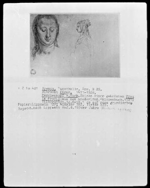 Die niederländische Reise (Das Skizzenbuch mit Silberstiftzeichnungen) — Frauenkopf mit aufgelöstem Haar; gekrönte weibliche Gestalt