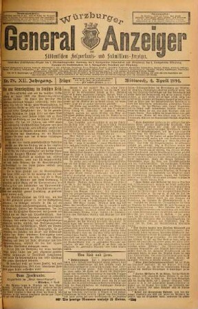 Würzburger General-Anzeiger : mit süddeutschem Holzverkaufs- und Submissionsanzeiger. 12. 1894, 4 - 6