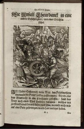 Die XXXIX. Figur. Wie Unfall Theurdanck in eine andere Gefährligkeit/ mit einer Büchsen führt