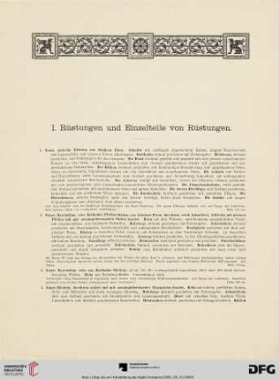 I. Rüstungen und Einzelteile von Rüstungen (Nr. 1-26)