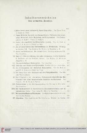 Inhaltsverzeichnis des neunten Bandes