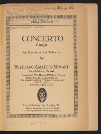 Concerto C major for pianoforte and orchestra : Köchel-Edition, No. 467