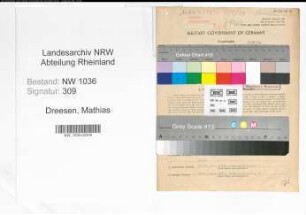 Entnazifizierung Mathias Dreesen , geb. 15.03.1880 (Kaufmann)