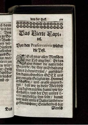 Das Vierte Capitel. Von den Praeservativis wieder die Pest