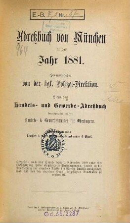 Adreßbuch für München. 1881