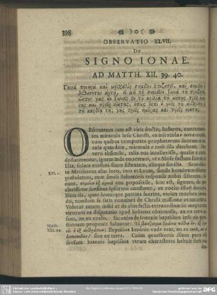 Observatio XLVII. De Signo Ionae. Ad Matth. XII. 39. 40.