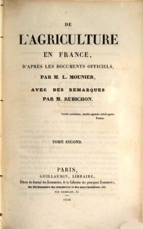 De l'agriculture en France d'après les documents officiels. 2