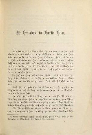 Geschichte und Genealogie der Familie Kalaw, Kalau, Calow, Calov und Calo und der Familie Kalau vom Hofe : In zwei Theilen. Nach offiziellen Urkunden und Familiennachrichten