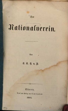 Der Nationalverein : Von B. K. H. v. P.