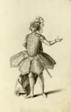 Joseph Schuster, Bass, in der Rolle des Licinio (aus dem Vestiarium der Oper "Attilio Regolo", aufgeführt am 12. Januar 1750 in Dresden)