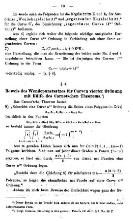 § 4. Beweis des Wendepunctsatzes für Curven vierter Ordnung mit Hülfe des Carnotschen Theorems.