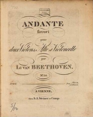 ANDANTE favori pour deux Violons, Alte et Violoncelle par L: VAN BEETHOVEN. N.o 35