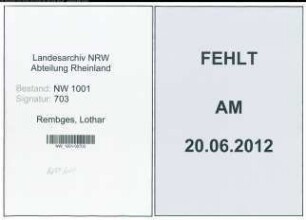 Entnazifizierung Lothar Rembges, geb. 18.03.1921 (Angestellter)