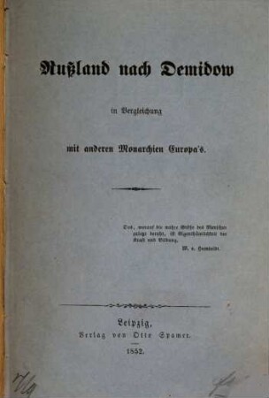 Rußland nach Demidow in Vergleichung mit anderen Monarchien Europas