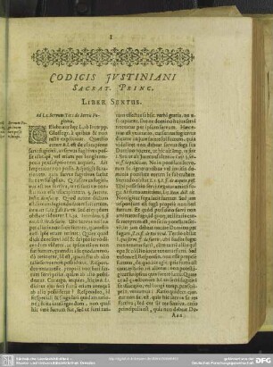 Codicis Iustiniani Sacrat. Princ. Liber Sextus