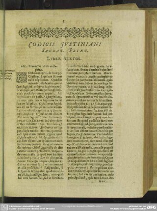 Codicis Iustiniani Sacrat. Princ. Liber Sextus