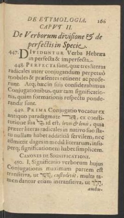Caput II. De Verborum divisione & de perfectis in Specie