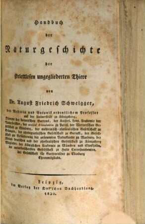 Handbuch der Naturgeschichte der skelettlosen ungegliederten Thiere