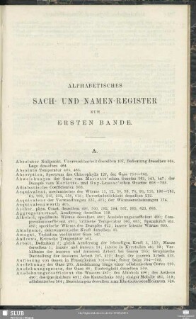Alphabetisches Sach- und Namen-Register zum ersten Bande.