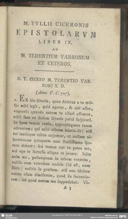 Epistolarum Liber IX. Ad M. Terentium Varronem Et Ceteros