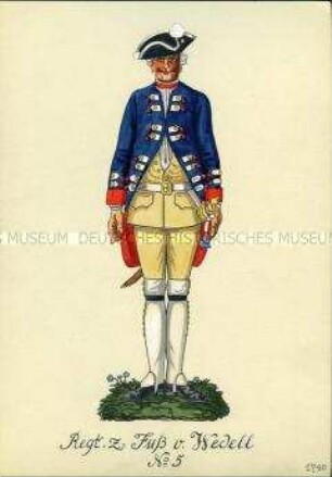 Uniformdarstellung, Gemeiner des Infanterie-Regiments (von Wedell) No. 5, Preußen, 1740.