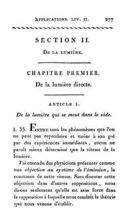 Section II. De la lumière.