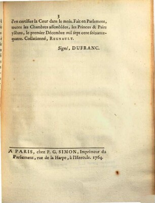 Extrait Des Registres Du Parlement : Du premier Décembre 1764.