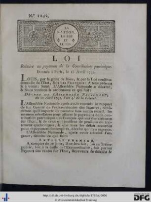 Loi Relative au payement de la Contribution patriotique.
