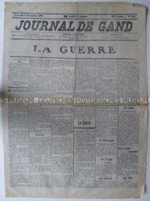 Französischsprachige Tageszeitung "Journal de Gand" aus dem besetzten Belgien mit Berichten zum Kriegsverlauf