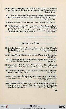 Arbeiten in Silber (Nr. 234-254)