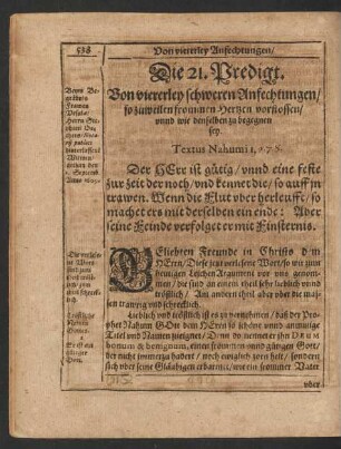 Die 21. Predigt. Von viererley schweren Anfechtungen ...