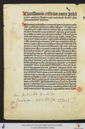 Clarissimo in cristo suo amico Johanni Loer cartalario Magdeburgensi quidam christi Tirunculus prefati Johannis subditus inmeritus.