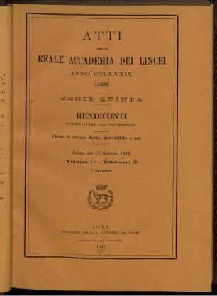 Seduta del 17 Gennaio 1892 Volume I. - Fascicolo 2.